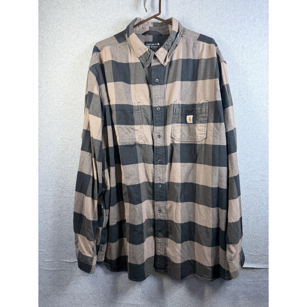 Carhartt Shirt Mens 3XLT Gray Plaid Flannel Button Up Long Sleeve Workwear